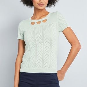 NWT Pointelle Twist Short Sleeve Sweater